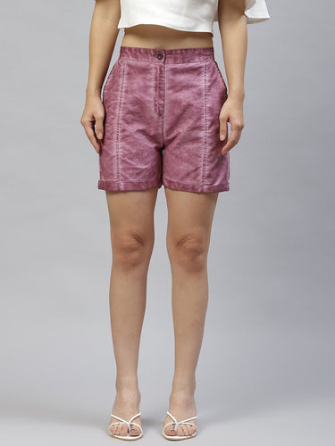 Women Purple Dyed Cotton Shorts - RueCollections